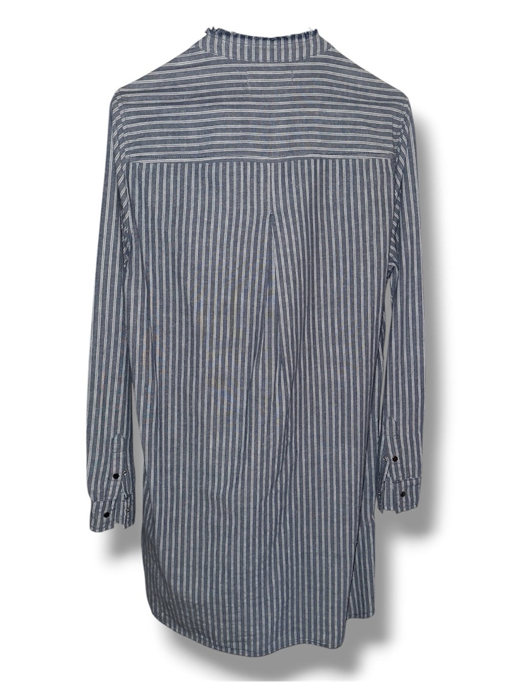 [BLANKNYC] Striped Linen Blend Tunic Dress Size M Distressed Collar Snap Front - Picture 4 of 12